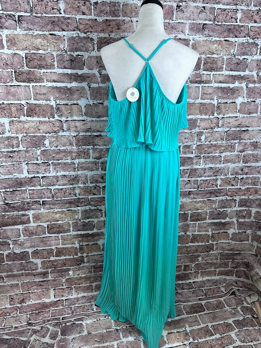 Everyday Chic Turquoise Pleated Maxi Dress Boho Resort NWT - Picture 4 of 13